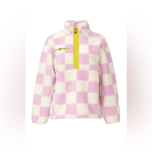Levi's Jackets & Blazers - Levi's Pink and White Checkered Sherpa Pullover with Yellow Zip